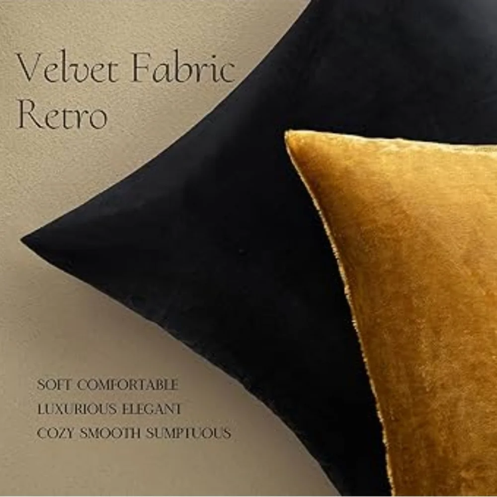 Pack of 2 Velvet Soft Solid Decorative Square Throw Pillow‎ Covers  Dark Gold - Picture 3 of 8